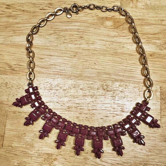 J. Crew Gold Brass Purple Statement Necklace Boho Dressy Art to Wear - Picture 1 of 7